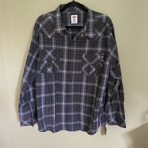 Dickies Plaid Western Style Snap Front Shirt, New